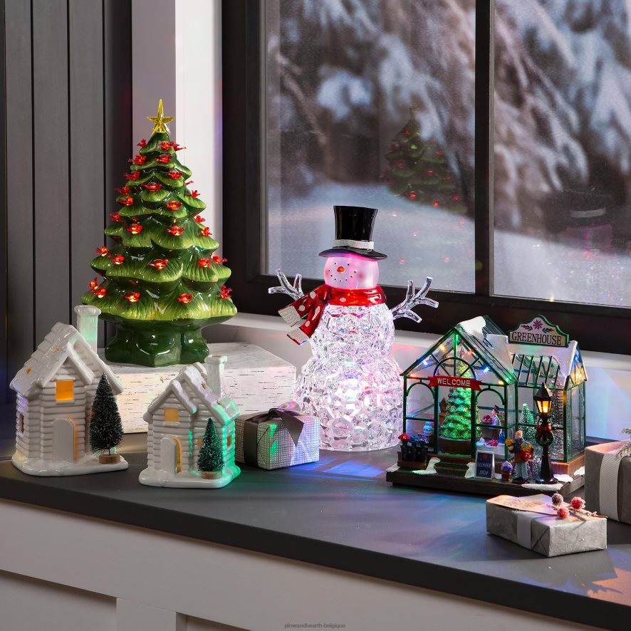 60H0822326 Plow & Hearth maisons éclairées avec arbres à goupillons, lot de 2 articles ménagers