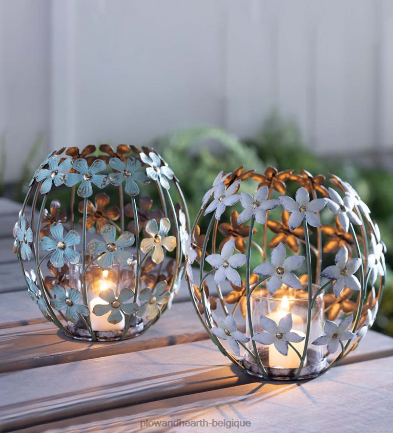 60H0822342 Plow & Hearth porte votive en métal fleur bleue articles ménagers