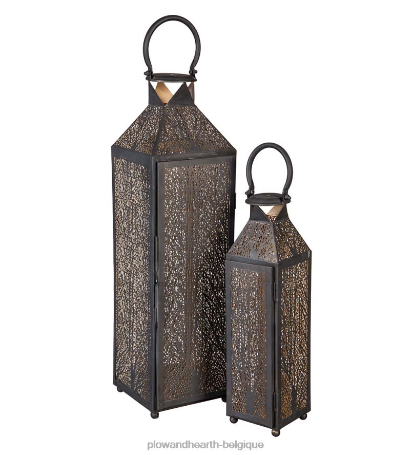 60H0822345 Plow & Hearth lanternes à bougies en métal gravé, lot de 2 articles ménagers