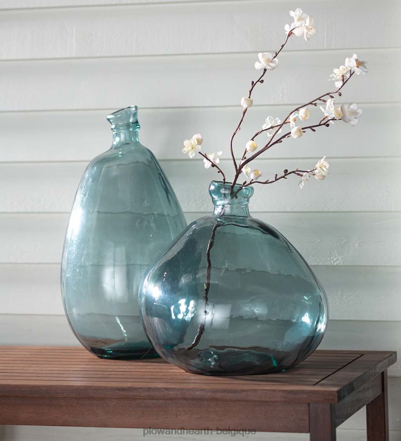 60H0822393 Plow & Hearth vase ballon en verre recyclé bleu fumé articles ménagers