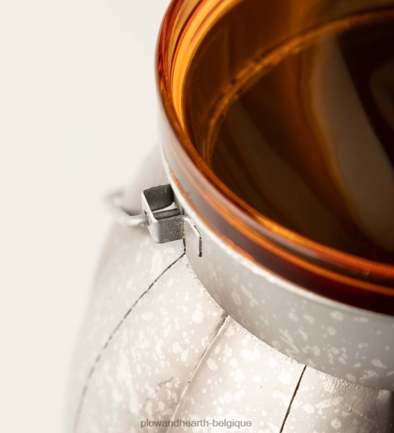 60H0822423 Plow & Hearth lanterne en métal citrouille d'Halloween avec bougie LED vacillante - argent articles ménagers