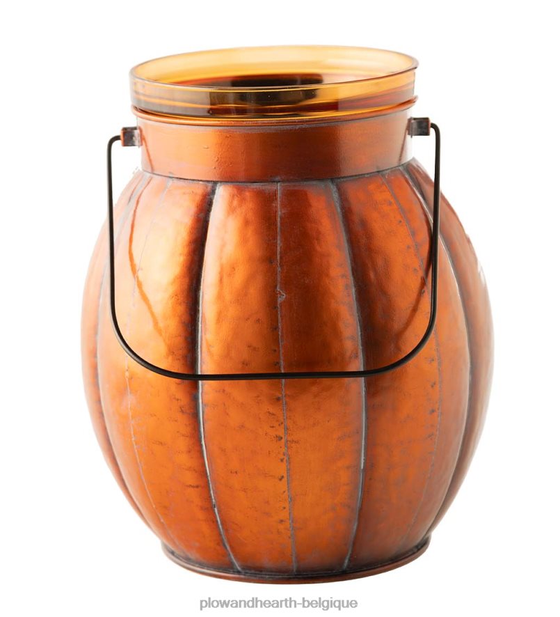 60H0822423 Plow & Hearth lanterne en métal citrouille d'Halloween avec bougie LED vacillante - argent articles ménagers