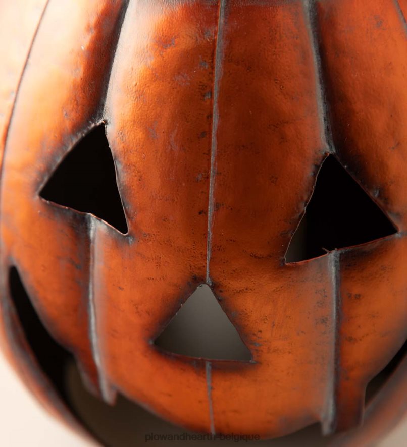 60H0822423 Plow & Hearth lanterne en métal citrouille d'Halloween avec bougie LED vacillante - argent articles ménagers