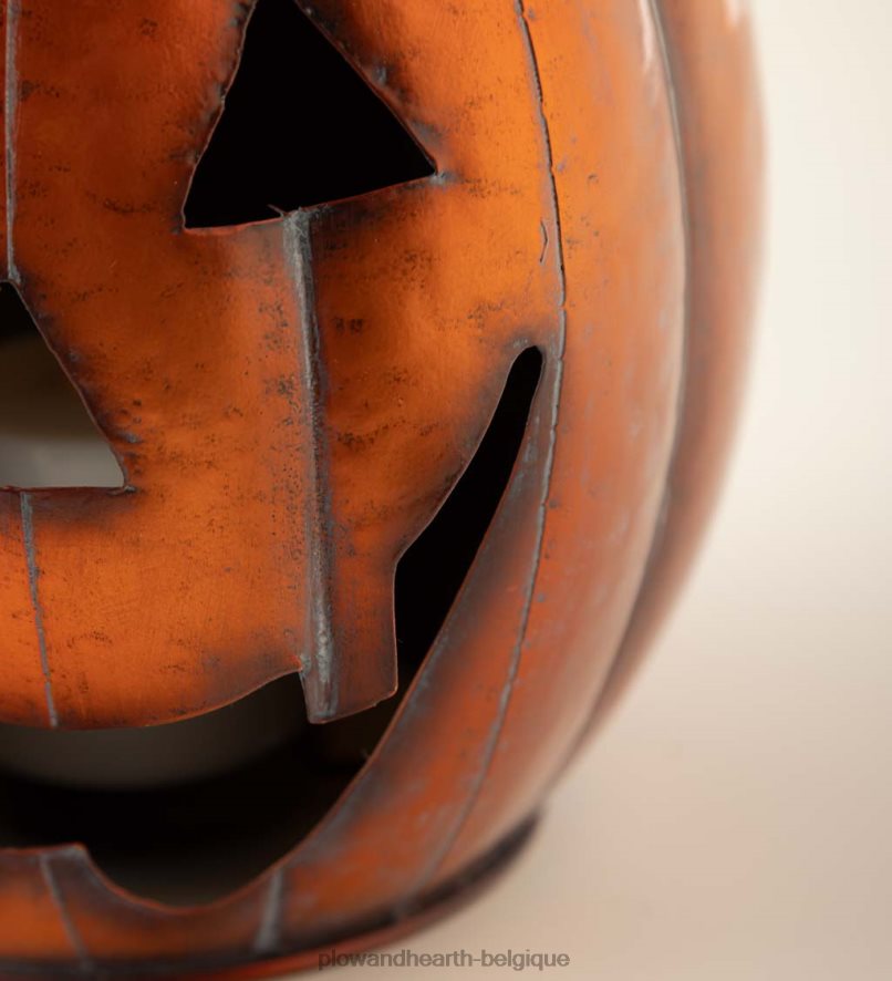 60H0822423 Plow & Hearth lanterne en métal citrouille d'Halloween avec bougie LED vacillante - argent articles ménagers