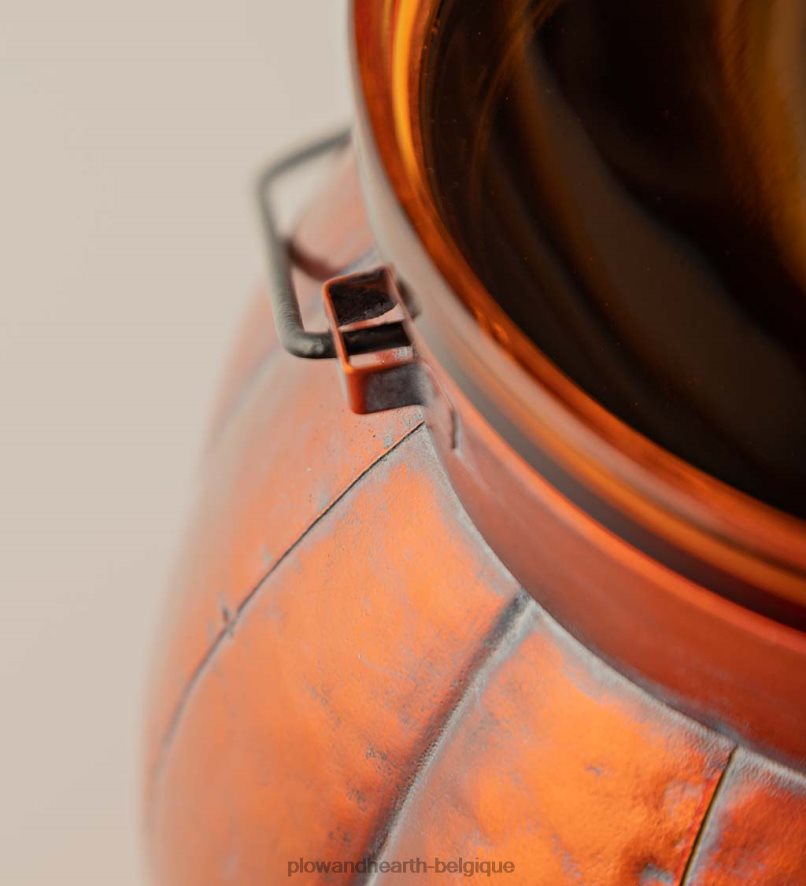 60H0822423 Plow & Hearth lanterne en métal citrouille d'Halloween avec bougie LED vacillante - argent articles ménagers