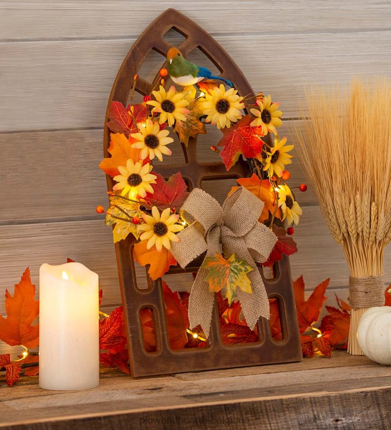 60H0822427 Plow & Hearth couronne lumineuse sur une fenêtre de la cathédrale art mural articles ménagers