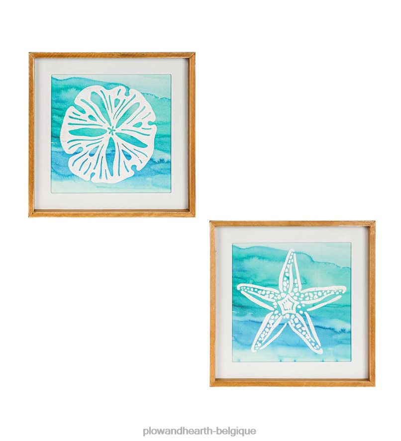 60H0822543 Plow & Hearth art mural encadré dollar de sable et étoile de mer, ensemble de 2 articles ménagers