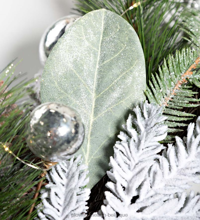 60H0821707 Plow & Hearth guirlande de vacances à feuilles persistantes argentée éclairée articles ménagers