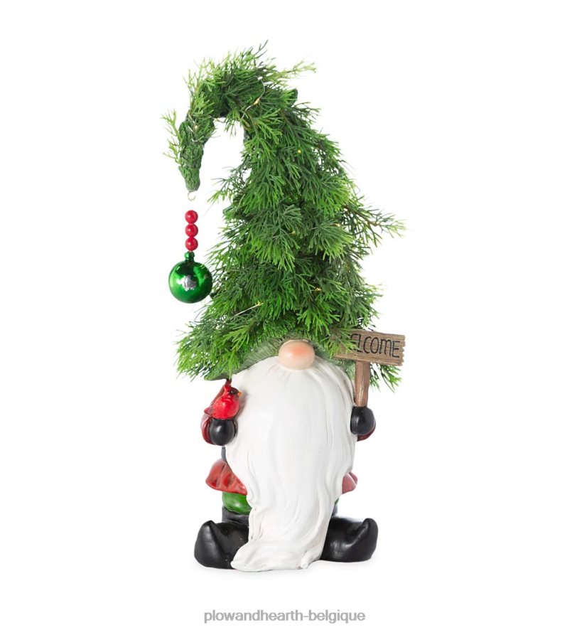 60H0821692 Plow & Hearth Nain de jardin d'arbre de Noël éclairé de vacances avec panneau de bienvenue articles ménagers