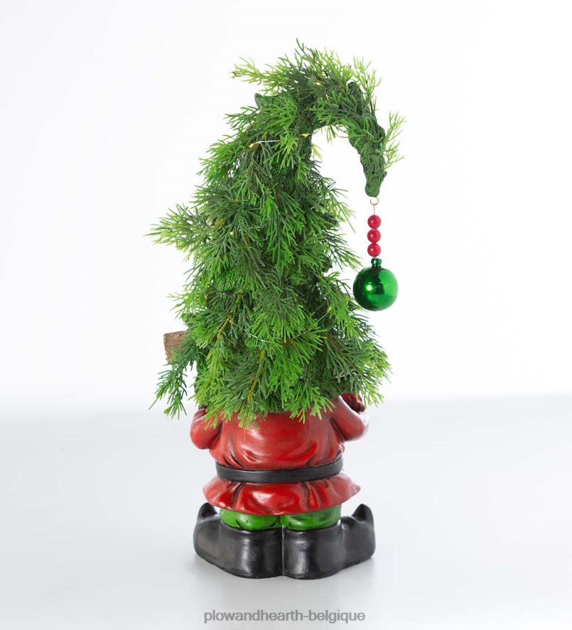 60H0821692 Plow & Hearth Nain de jardin d'arbre de Noël éclairé de vacances avec panneau de bienvenue articles ménagers