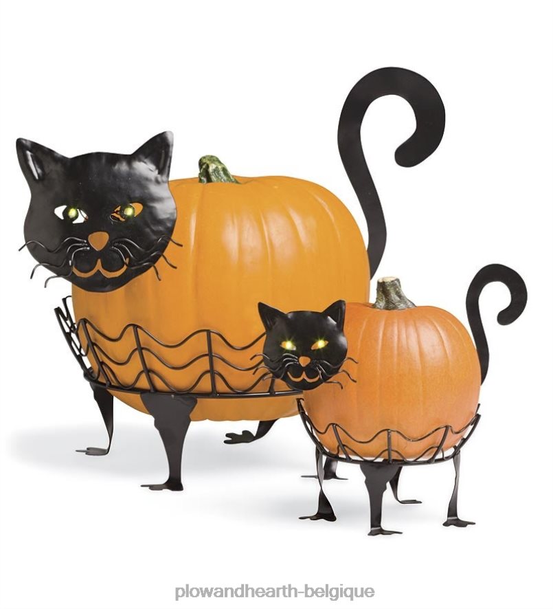 60H0821480 Plow & Hearth porte-citrouilles chat d'Halloween avec yeux LED verts, lot de 2 - chat articles ménagers