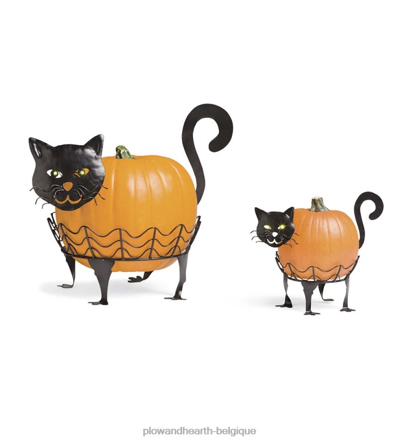 60H0821480 Plow & Hearth porte-citrouilles chat d'Halloween avec yeux LED verts, lot de 2 - chat articles ménagers