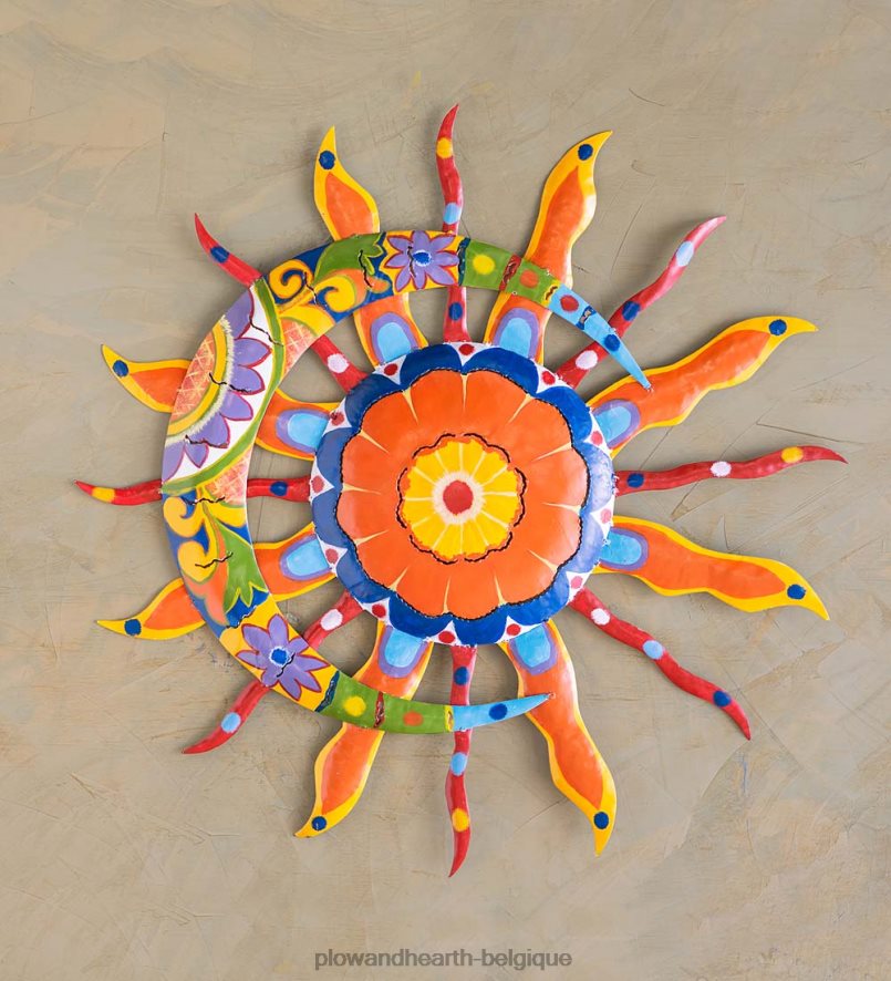 60H0821500 Plow & Hearth talavera soleil et lune art mural en métal peint articles ménagers