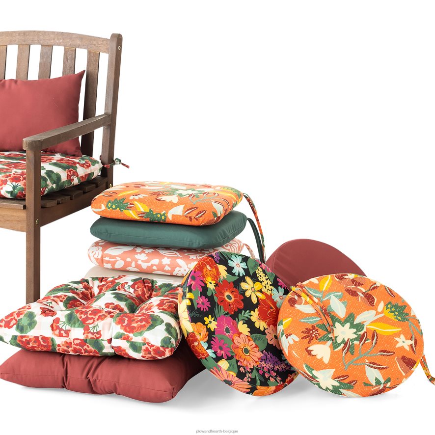 60H0821557 Plow & Hearth coussin de chaise rond classique avec attaches, 16 dia. x 2 - poussée des pétales articles ménagers