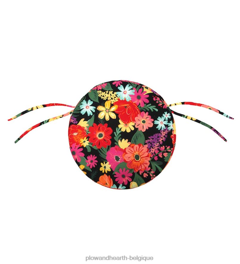 60H0821557 Plow & Hearth coussin de chaise rond classique avec attaches, 16 dia. x 2 - poussée des pétales articles ménagers