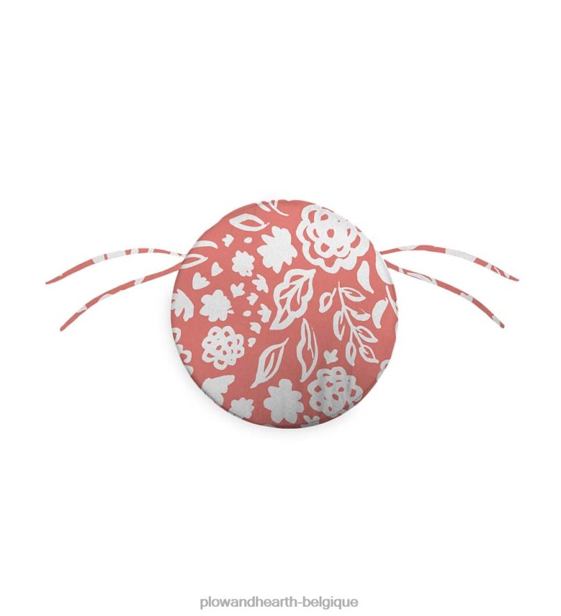 60H0821557 Plow & Hearth coussin de chaise rond classique avec attaches, 16 dia. x 2 - poussée des pétales articles ménagers