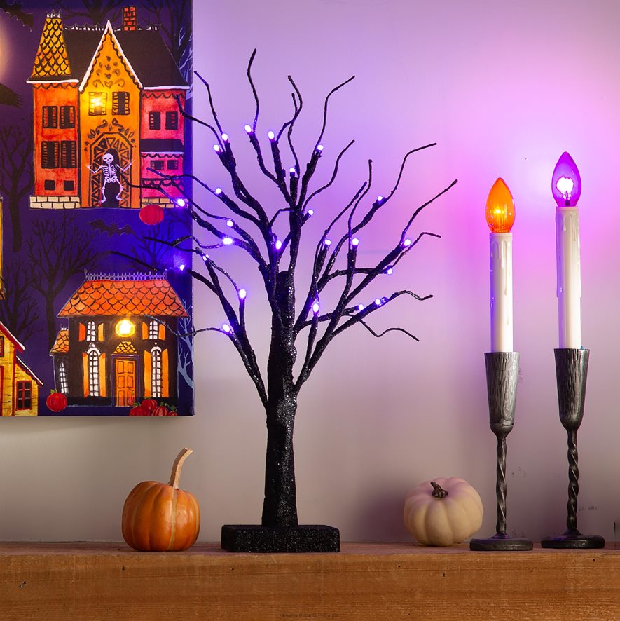 60H0821561 Plow & Hearth Arbre d'Halloween de table avec lumières LED violettes articles ménagers