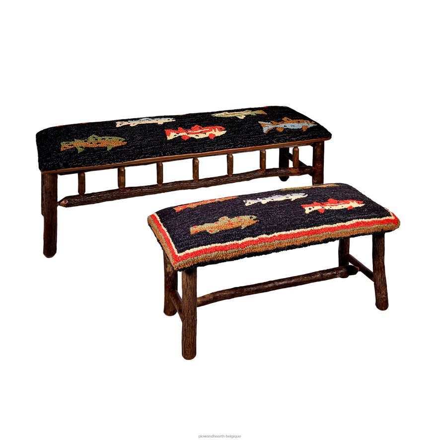 60H0822073 Plow & Hearth banc en laine et hickory crocheté à la main pour poissons de rivière articles ménagers