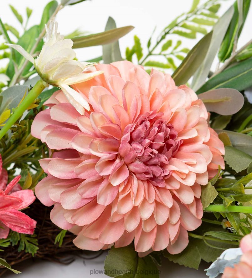 60H0821656 Plow & Hearth fausse couronne florale de dahlia et de fougère articles ménagers