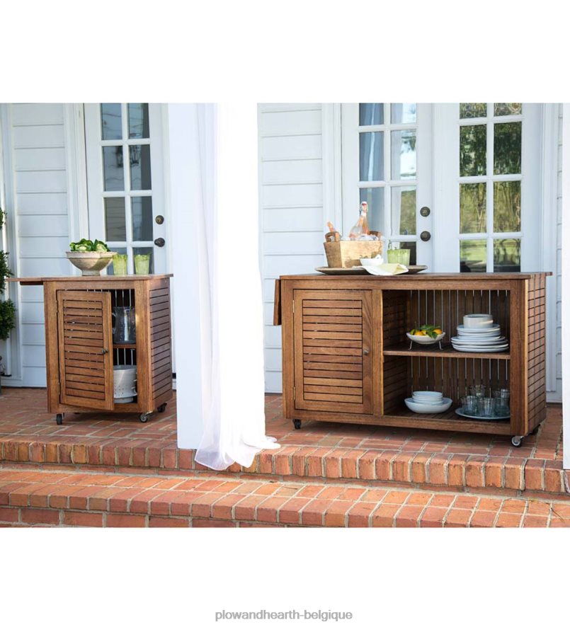 60H0821087 Plow & Hearth chariots roulants en bois d'eucalyptus, collection de meubles d'extérieur Lancaster articles ménagers