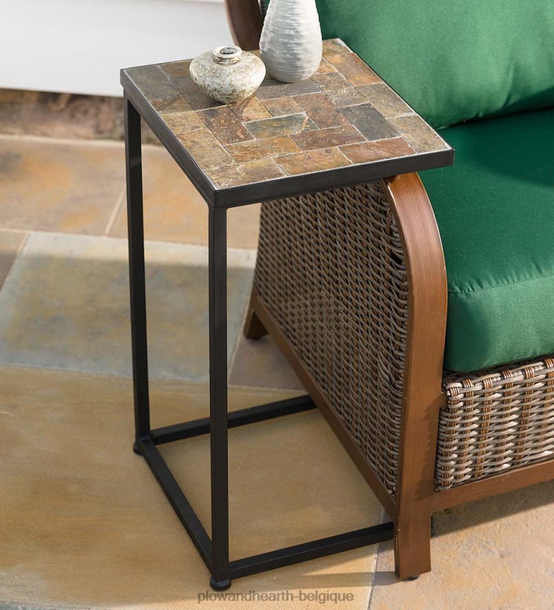 60H0821088 Plow & Hearth table d'appoint pull-up en mosaïque d'ardoise articles ménagers
