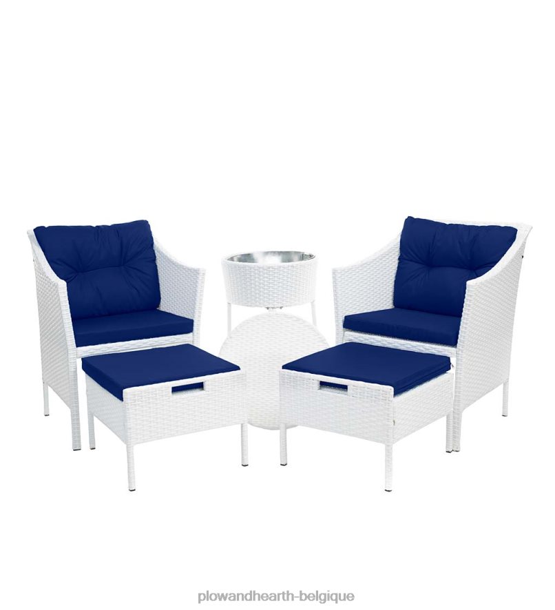 60H0821098 Plow & Hearth ensemble de discussion Harbour Moon avec poufs escamotables et table glacière - blanc articles ménagers