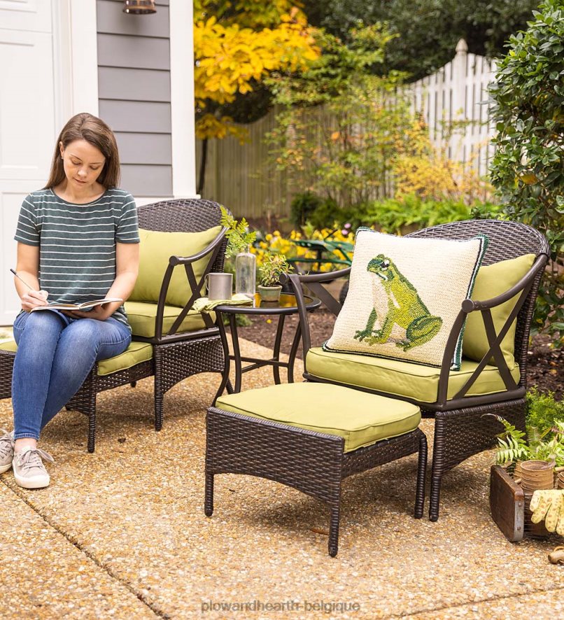 60H0821099 Plow & Hearth ensemble de meubles de patio en osier avec coussins - vert clair articles ménagers