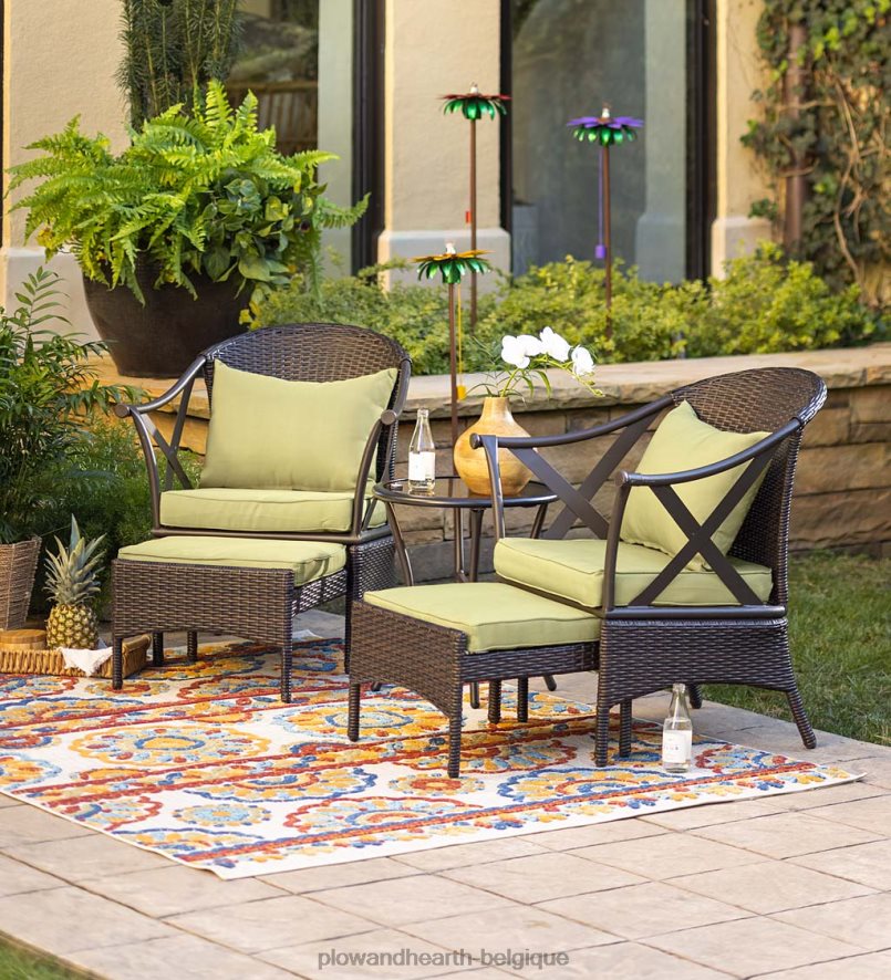 60H0821099 Plow & Hearth ensemble de meubles de patio en osier avec coussins - vert clair articles ménagers