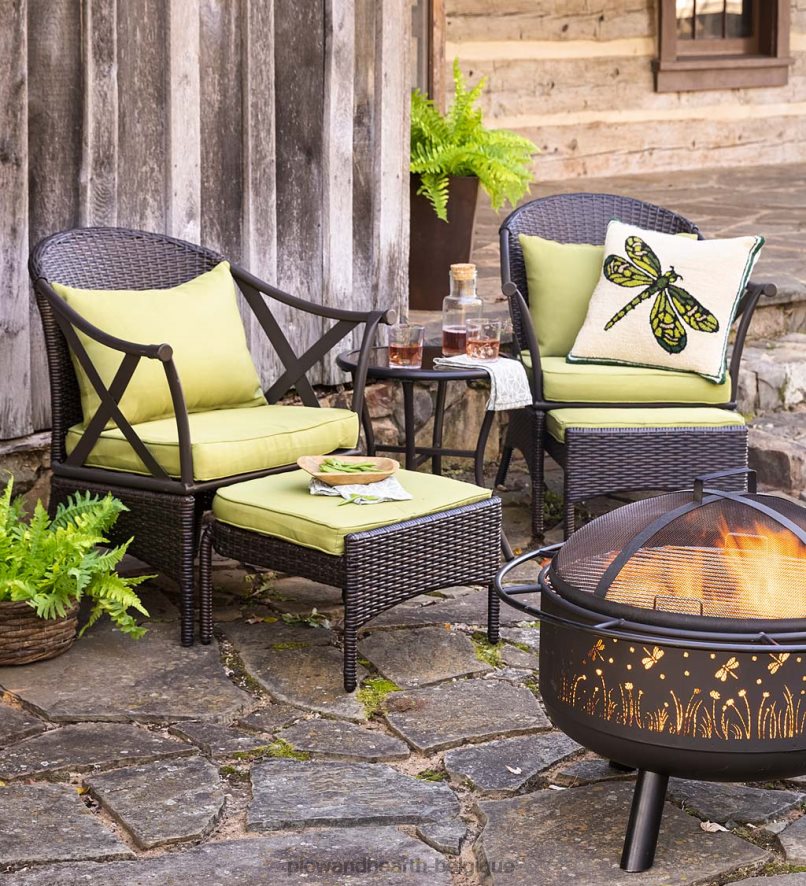 60H0821099 Plow & Hearth ensemble de meubles de patio en osier avec coussins - vert clair articles ménagers