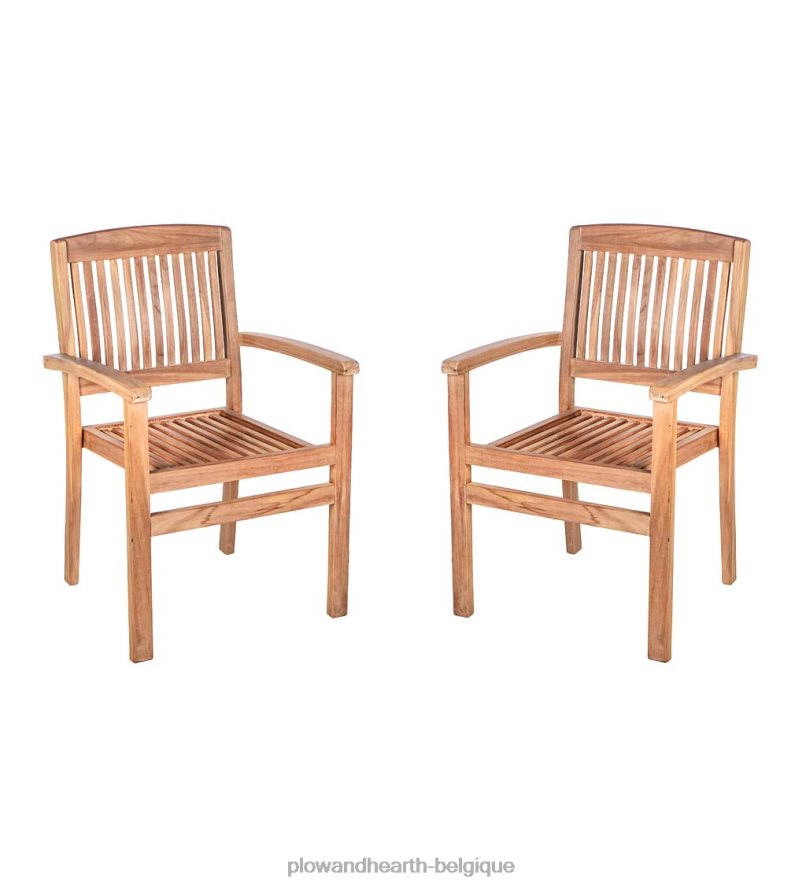 60H0821121 Plow & Hearth chaises en bois de teck, set de 2 articles ménagers