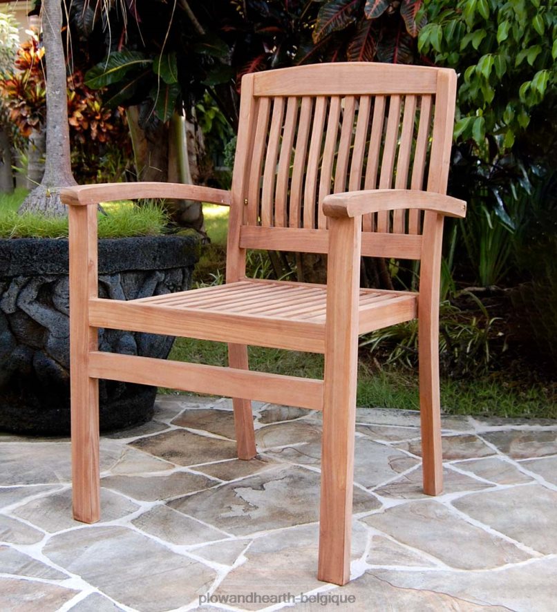 60H0821121 Plow & Hearth chaises en bois de teck, set de 2 articles ménagers