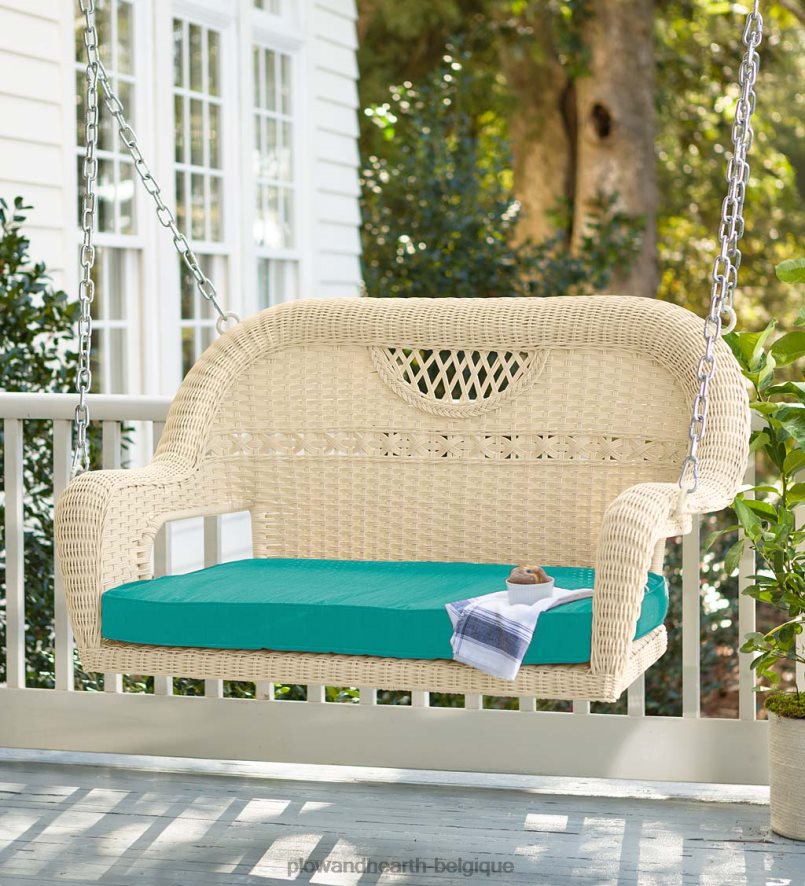 60H0823233 Plow & Hearth Balançoire en osier Prospect Hill - blanc nuage articles ménagers