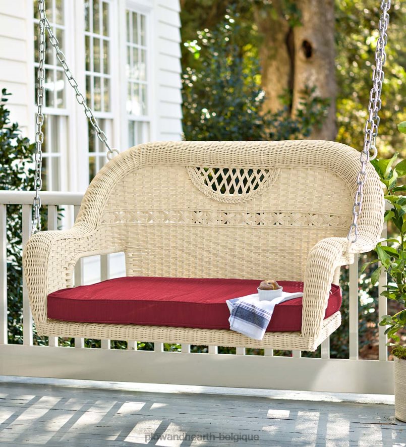 60H0823233 Plow & Hearth Balançoire en osier Prospect Hill - blanc nuage articles ménagers