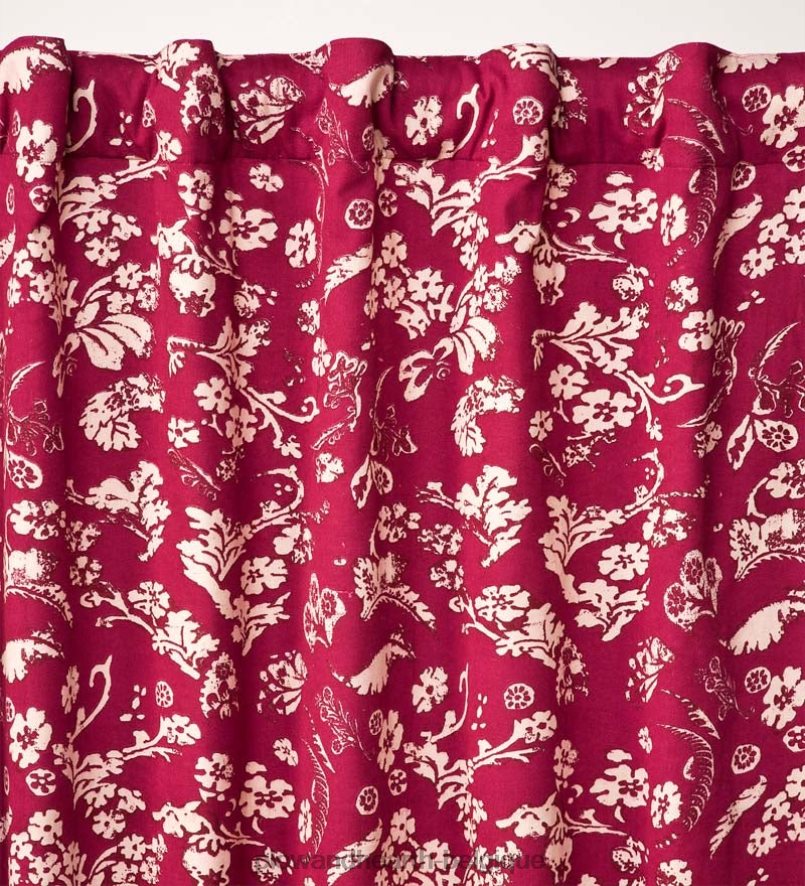 60H0823148 Plow & Hearth Panneau de rideau isolé à passe-tringle en damassé floral, 42 l x 63 l - rouge articles ménagers