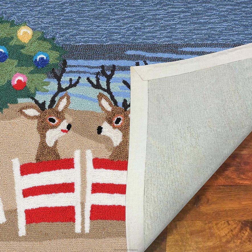 60H0821325 Plow & Hearth tapis d'accent de renne de plage crocheté à la main intérieur/extérieur articles ménagers