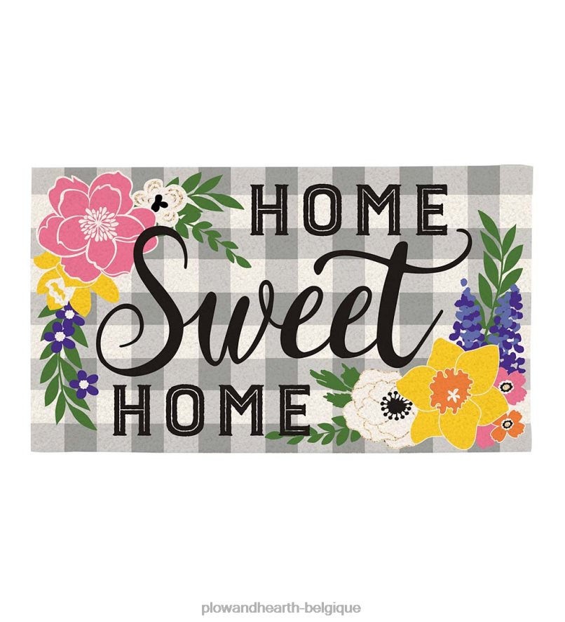 60H0821383 Plow & Hearth Tapis en fibre de coco à carreaux, intérieur/extérieur, home sweet home articles ménagers