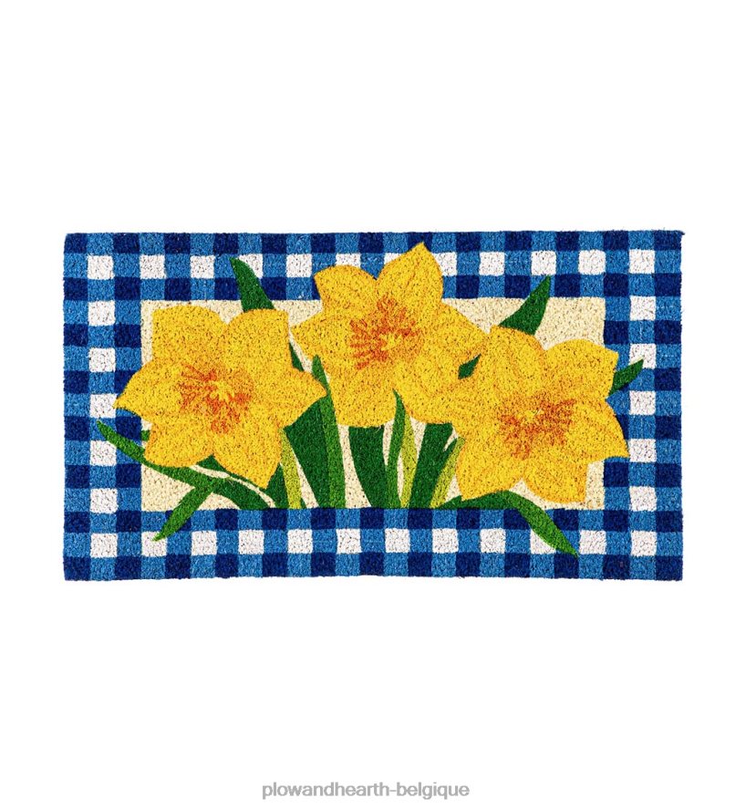 60H0821386 Plow & Hearth Tapis vinyl en fibre de coco jonquilles à carreaux Buffalo articles ménagers