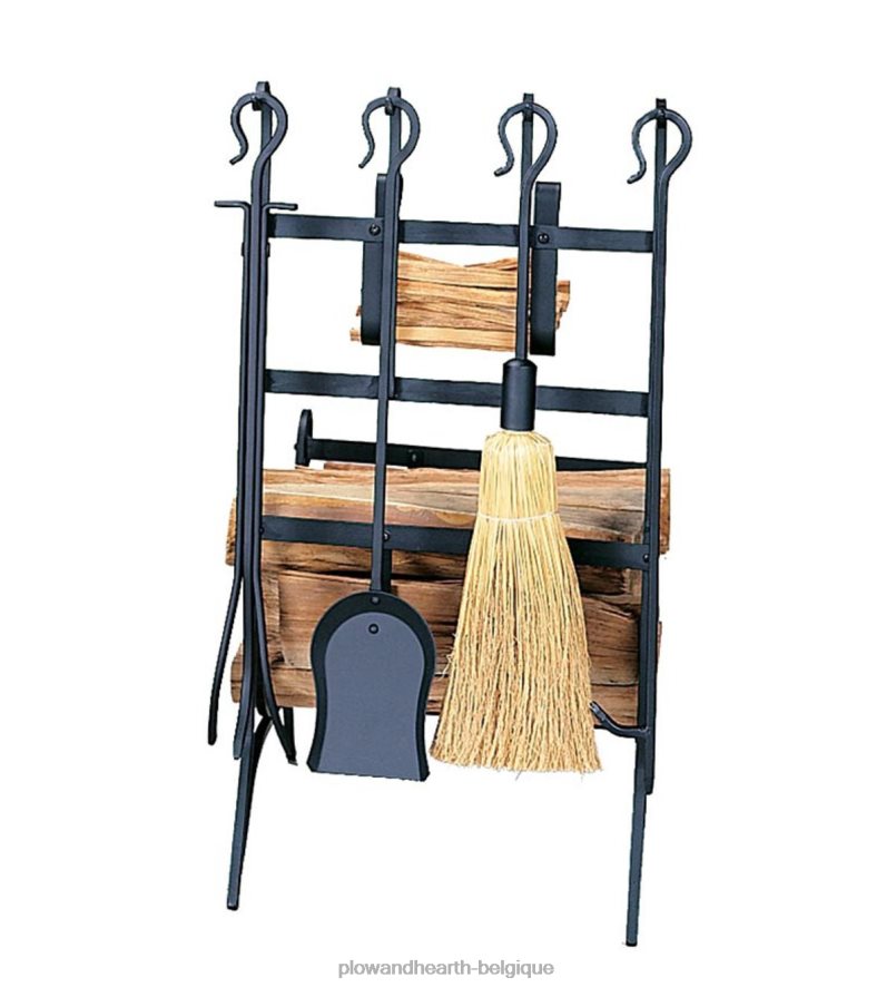 60H0822726 Plow & Hearth porte-bûches en fer forgé noir avec outils et porte-bois gras - noir accessoires