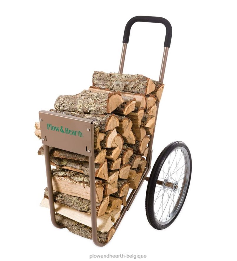 60H0823209 Plow & Hearth chariot à bois roulant, en acier robuste avec de grandes roues accessoires