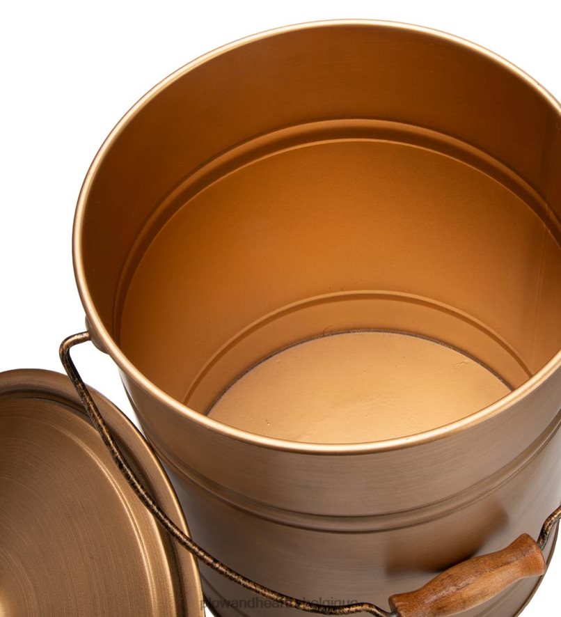 60H0822824 Plow & Hearth Seau à cendres galvanisé de luxe avec poignée, couvercle et fond double couche - noir anthracite cheminée