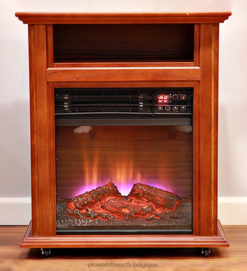 60H0822937 Plow & Hearth Poêle-cheminée mobile à quartz Crestview sur roulettes - noyer cheminée