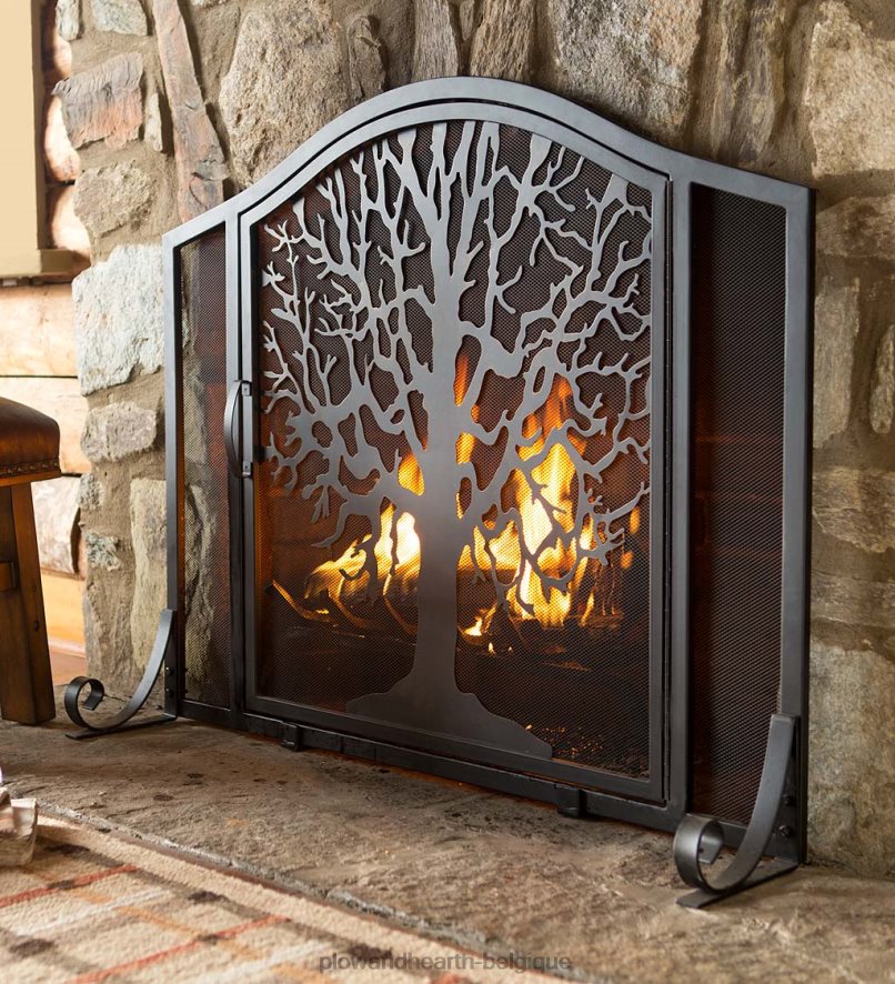 60H0822870 Plow & Hearth pare feu arbre de vie avec porte cheminée