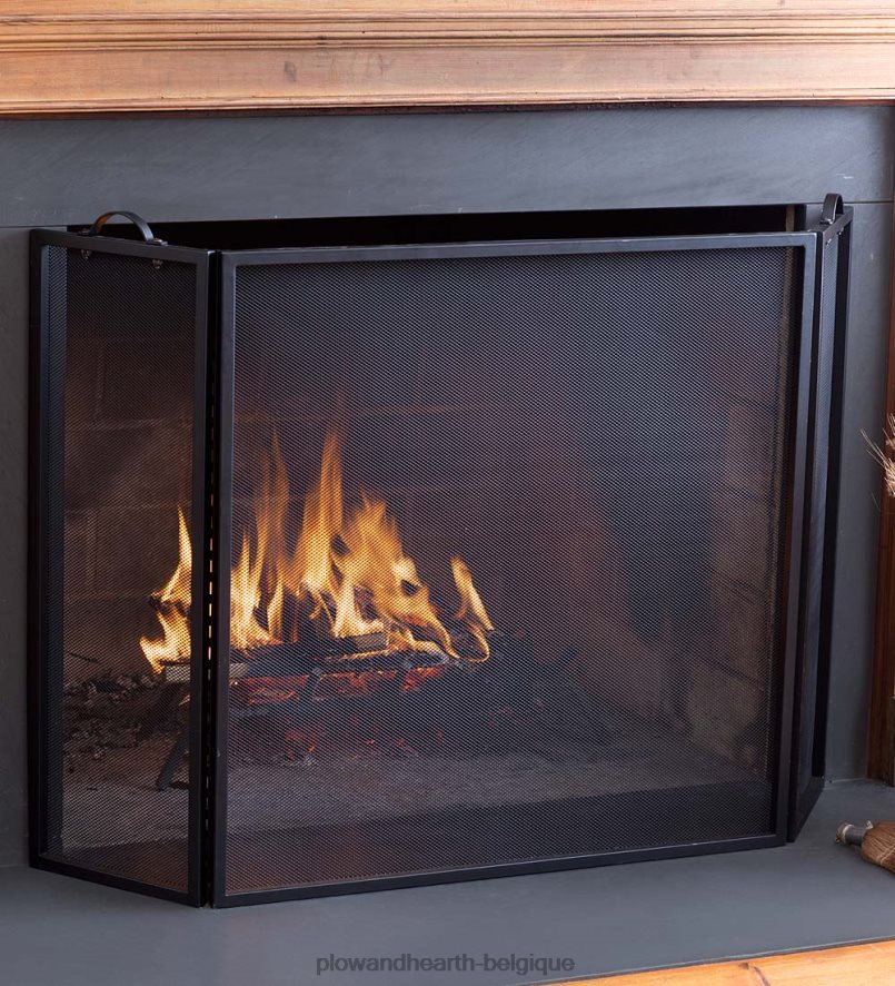 60H0822872 Plow & Hearth pare-feu classique à trois volets à protection plate - noir cheminée