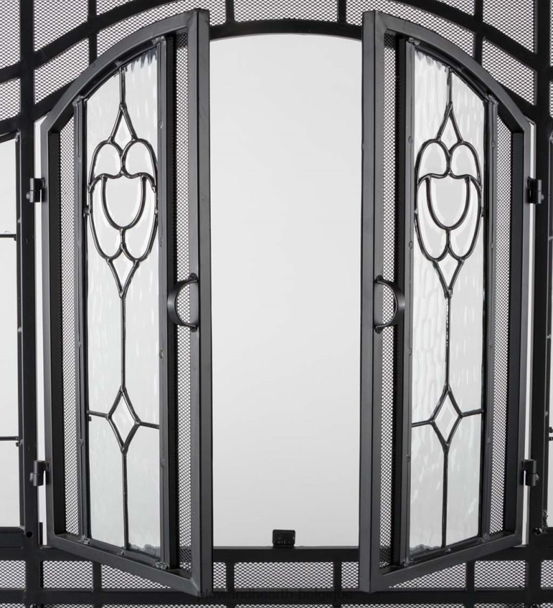 60H0822876 Plow & Hearth écran de cheminée à deux portes avec panneaux floraux en verre cheminée