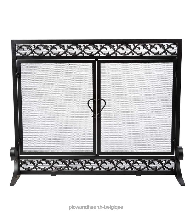 60H0823181 Plow & Hearth petit pare-feu à volutes en fonte avec portes - noir cheminée
