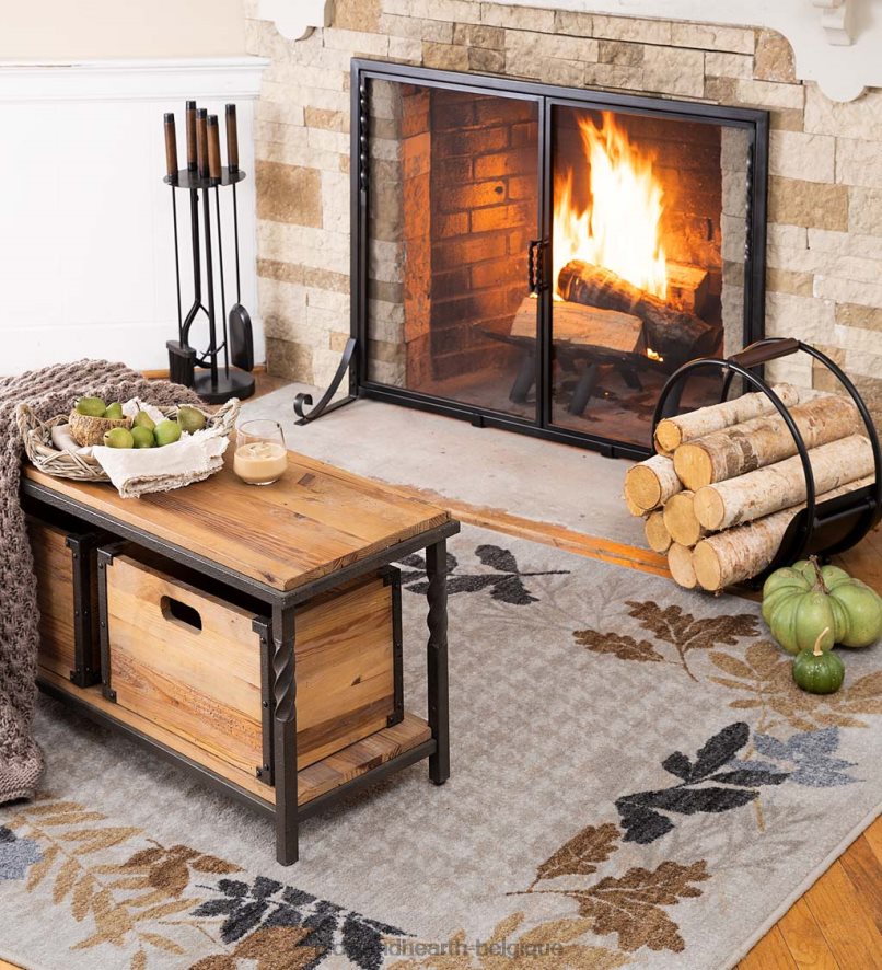 60H0823240 Plow & Hearth pare-feu Deep Creek avec portes, grand - noir cheminée