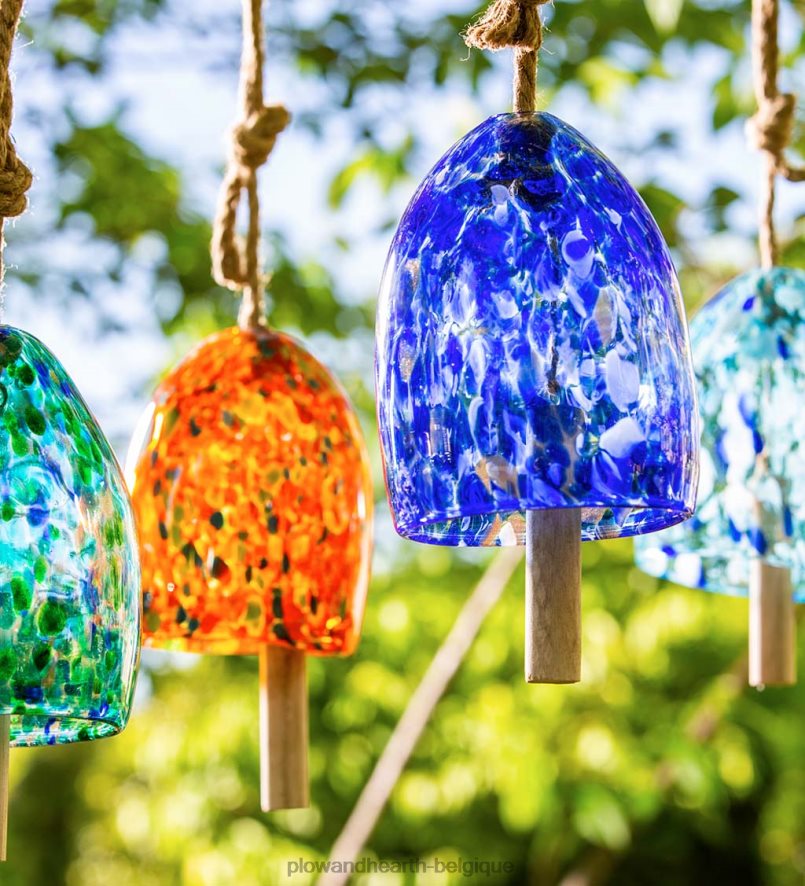60H082120 Plow & Hearth Carillon de cloche de jardin en verre d'art - bleu cour et jardin