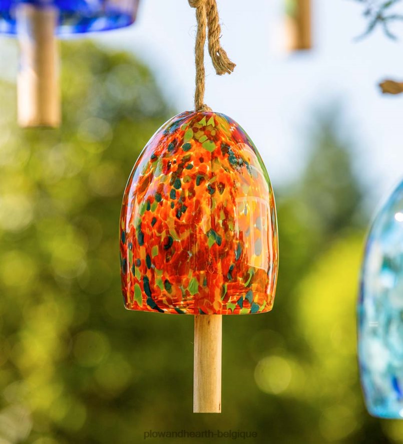 60H082120 Plow & Hearth Carillon de cloche de jardin en verre d'art - bleu cour et jardin