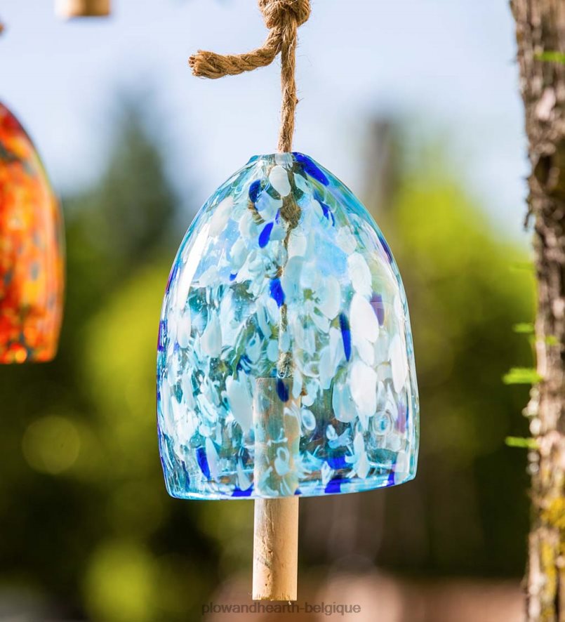 60H082120 Plow & Hearth Carillon de cloche de jardin en verre d'art - bleu cour et jardin