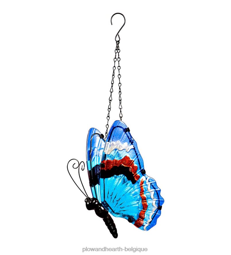 60H082139 Plow & Hearth mobile papillon en verre éclairé - rose cour et jardin